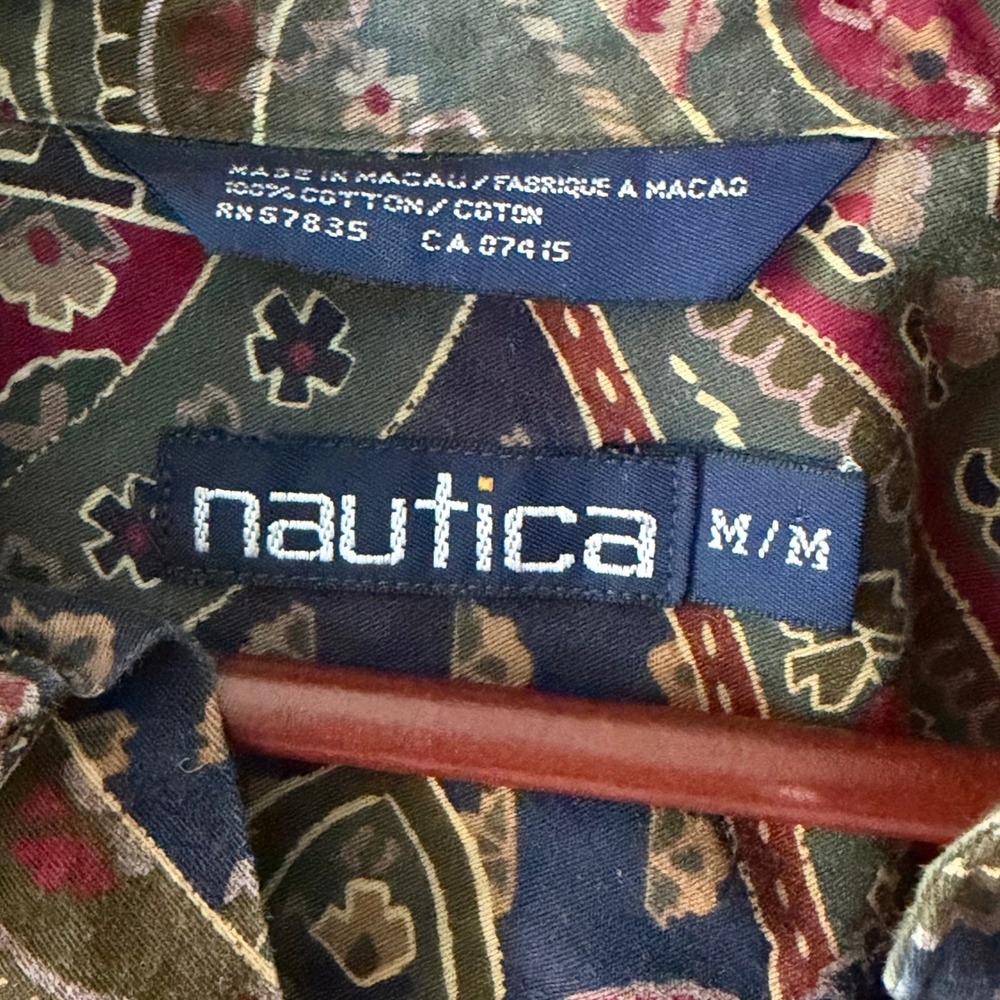 Vintage Nautica Mens Paisley Long Sleeve Cotton Button Up Boho Retro 70s Shirt M - Picture 8 of 8